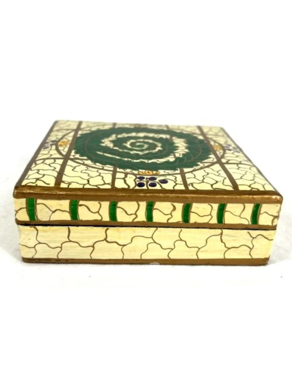 India Coasters Hand Painted Lacquered Paper Mache 6 Coasters w/ Box